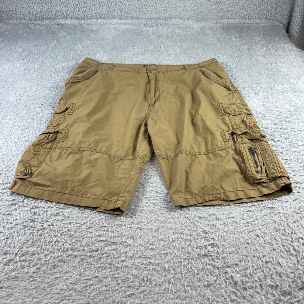 Plugg Mens Cargo Shorts Size 36 Tan Khaki Cotton Multi Pocket Utility Casual